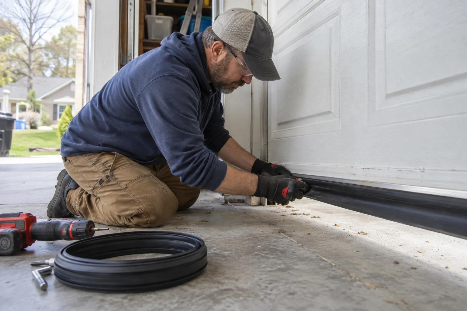 Illustrative garage doors scene; not an actual job