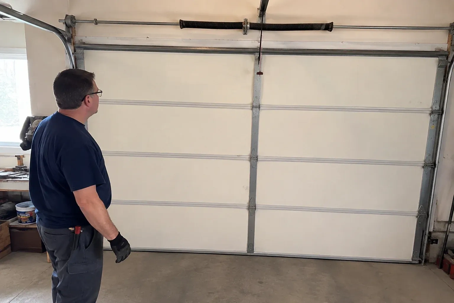 Illustrative garage doors scene; not an actual job — Off-Track Garage Door Reset, Collingwood